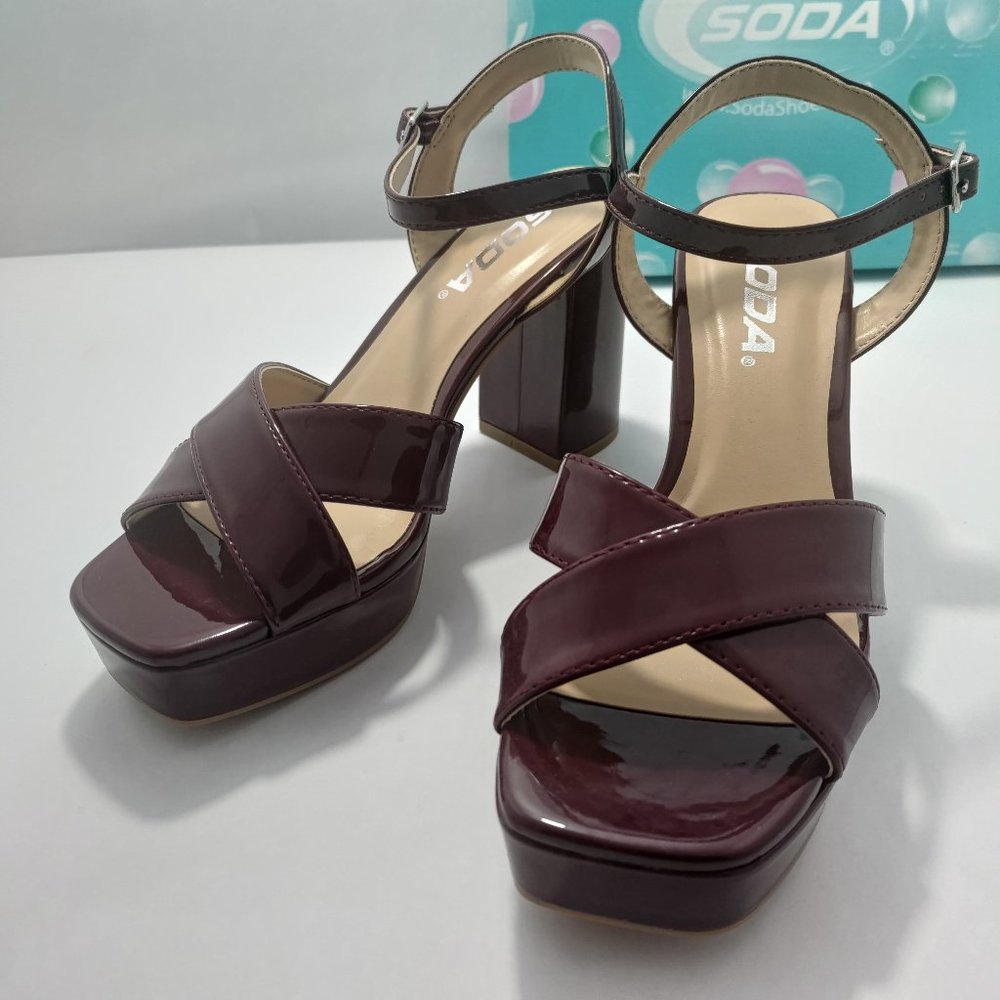 SLOPE-H Crisscross Platform Heels Burgandy